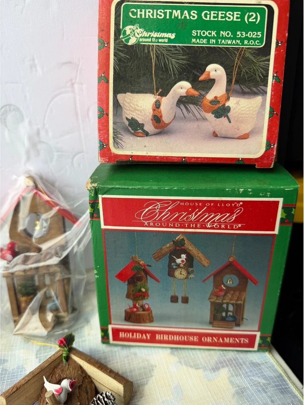 Vintage House of Lloyd Christmas Around the World Ornament Lot Birdhouses Geese